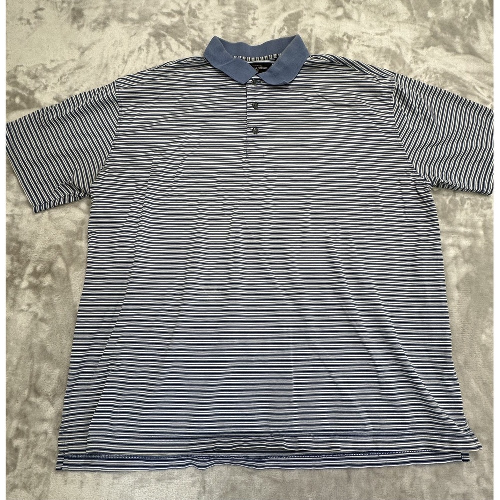 Golden Bear Polo Shirt Men's Size XL Blue Striped Short‎ Sleeve Buttons Collared